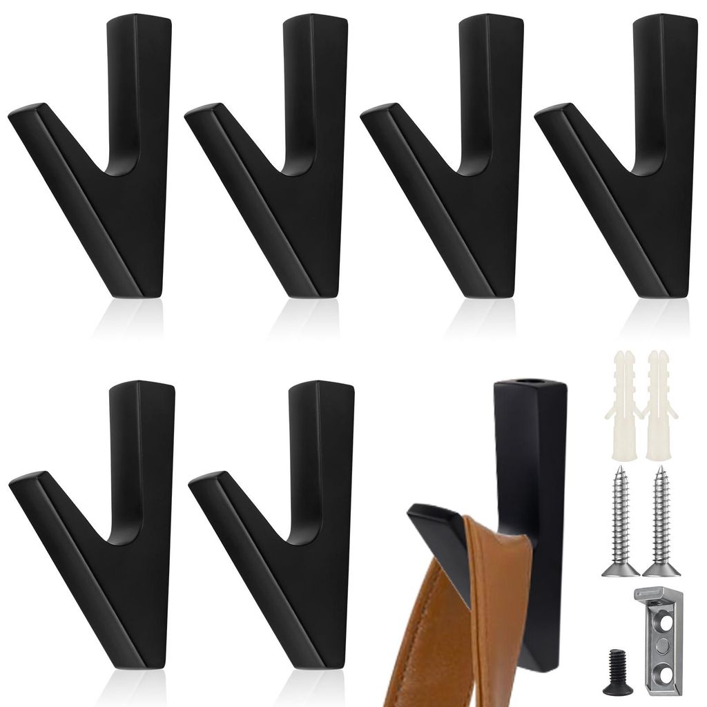 Set mit 6 Kleiderhaken, mattschwarz, Zinklegierung, für Akustikpaneele, langlebige Wandhaken, für Badezimmer, Küchen, Flure und Korridore.