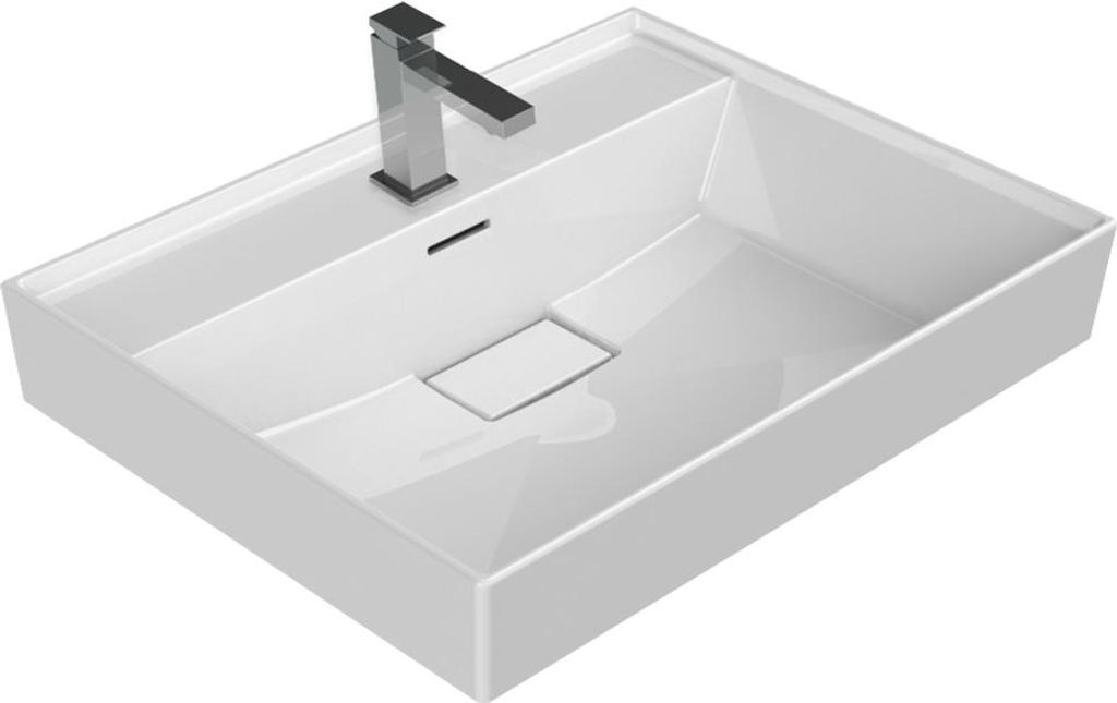 Belvit Keramik Waschbecken Aufsatz Wand 100x48x10 cm mit Überlauf Hahnloch