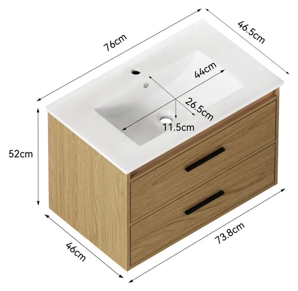 Meuble sous-vasque 75 cm chêne clair, solution de rangement à 2 tiroirs - 11