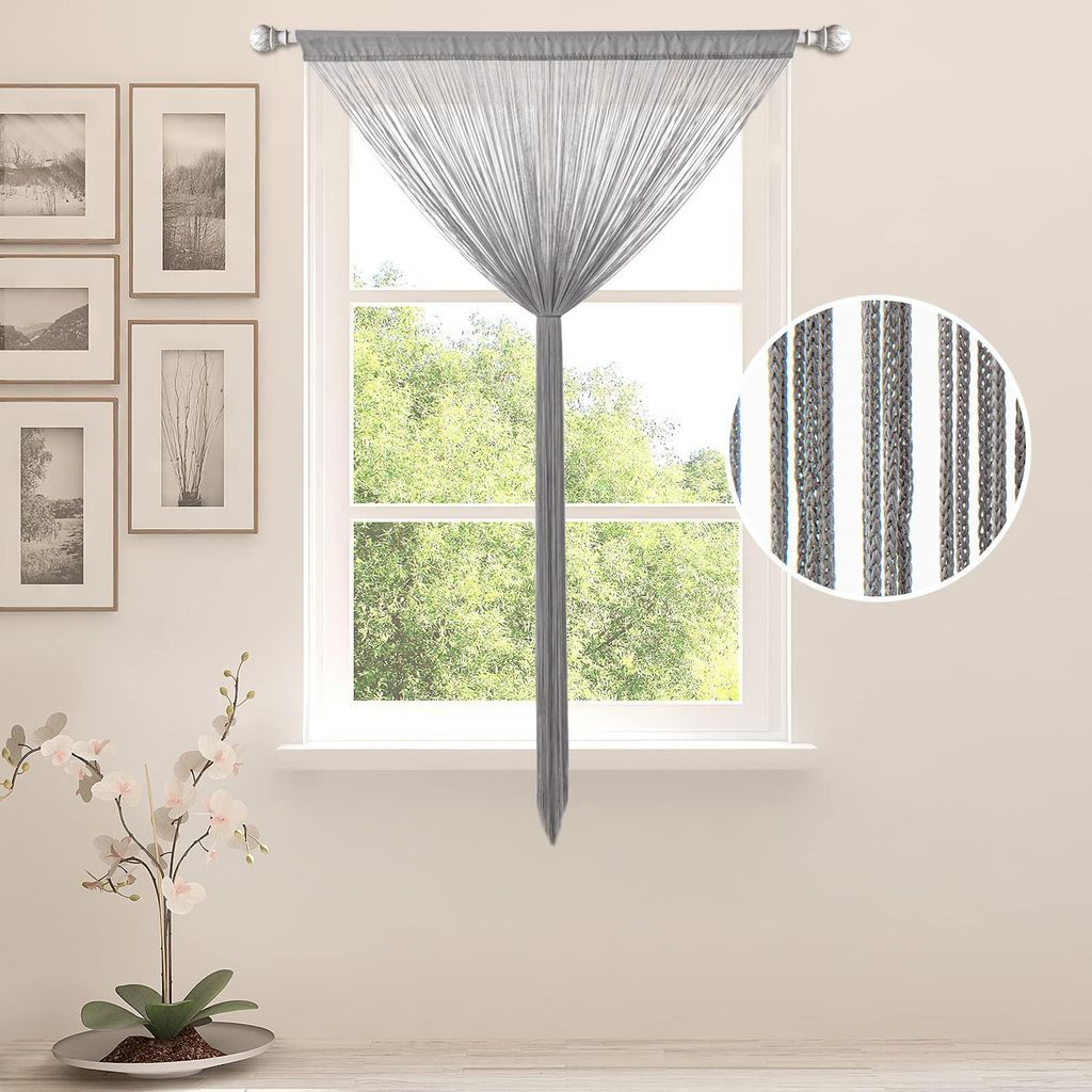 Lichterketten-Vorhang, Moskitonetz, Vorhang für Fenstertüren, Raumteiler, grauer Lichterketten-Vorhang 90 x 200 cm