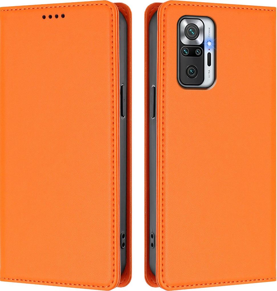 Handyhülle für Xiaomi Redmi Note 10 Pro/Note 10 Pro Max, Kunstleder Klapphülle Stoßfeste Magnetische Hülle mit Ständer Orange