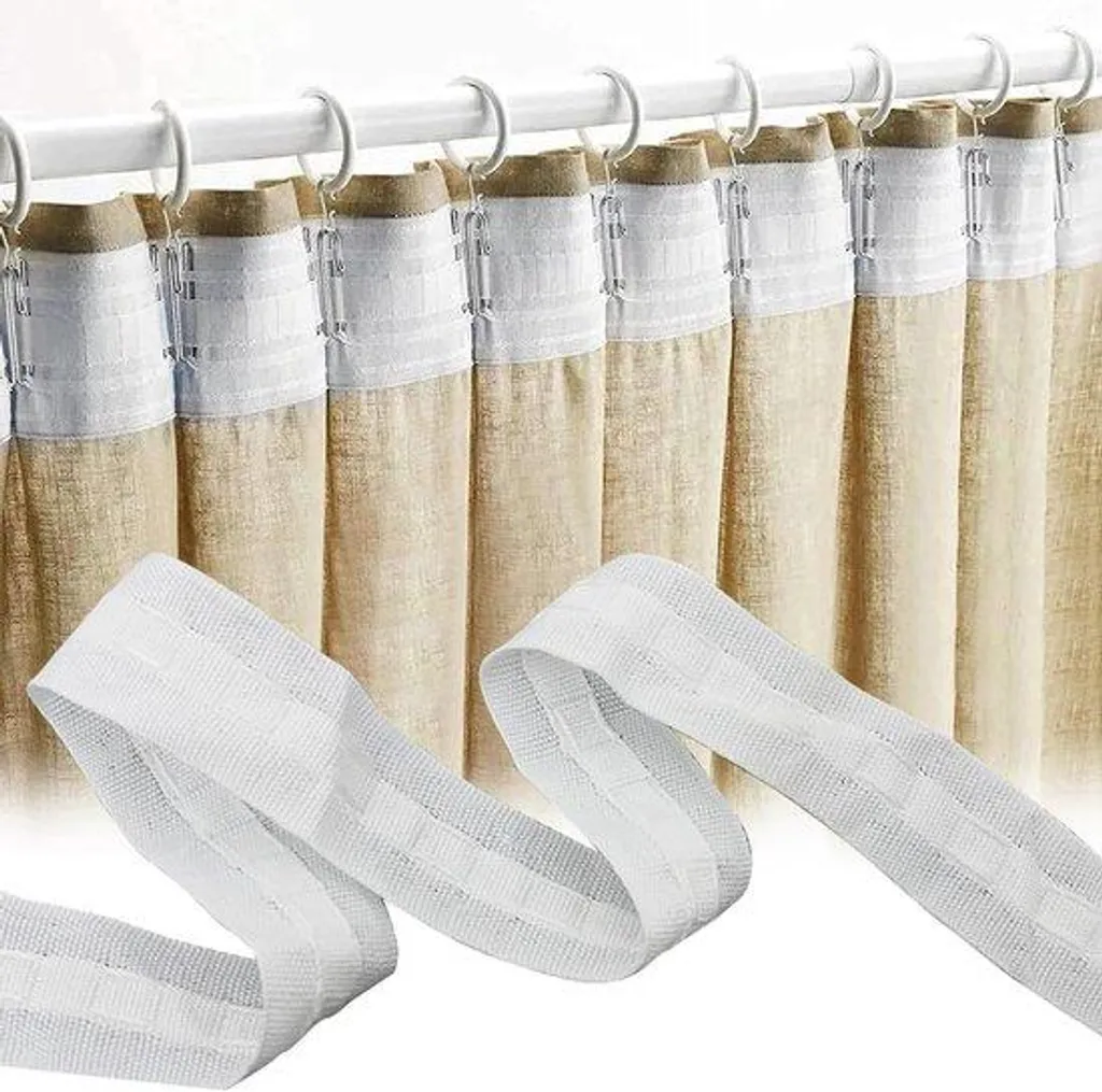 Ruban pour rideaux effet soie polyester 30m x 25cm, galon blanc à coudre