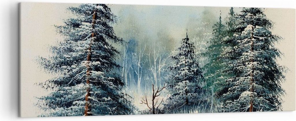 Bild auf Leinwand - Leinwandbild - Einteilig - Schnee Fichten Wald - 140x50cm - Wand Bild - Wanddeko - Wandbilder - Leinwanddruck - Bilder - Wandde...