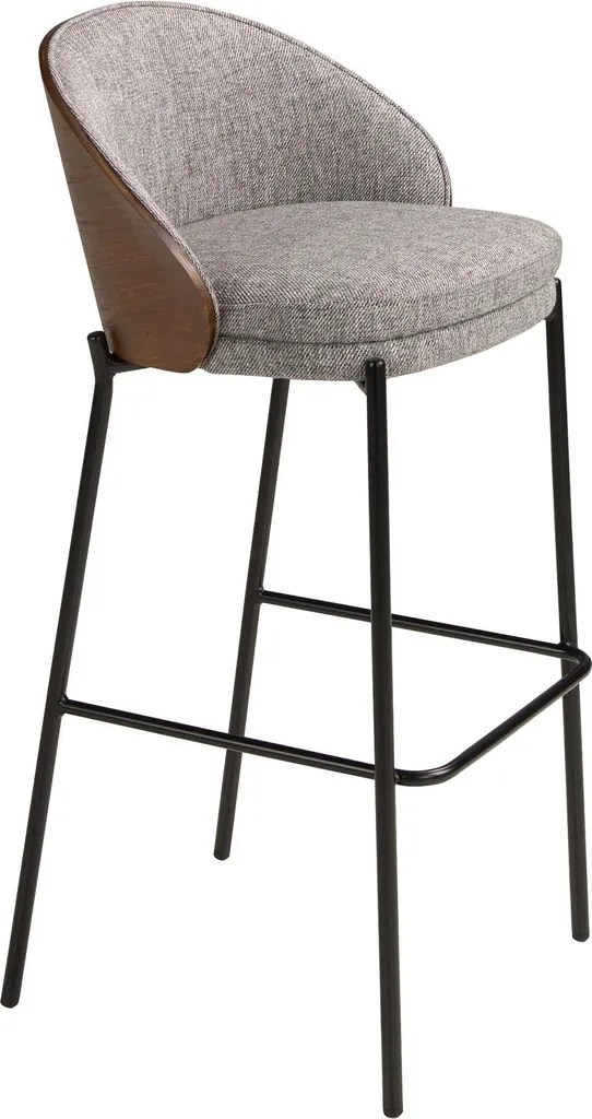 Tabouret stable en noyer et tissu gris : alliez confort et design