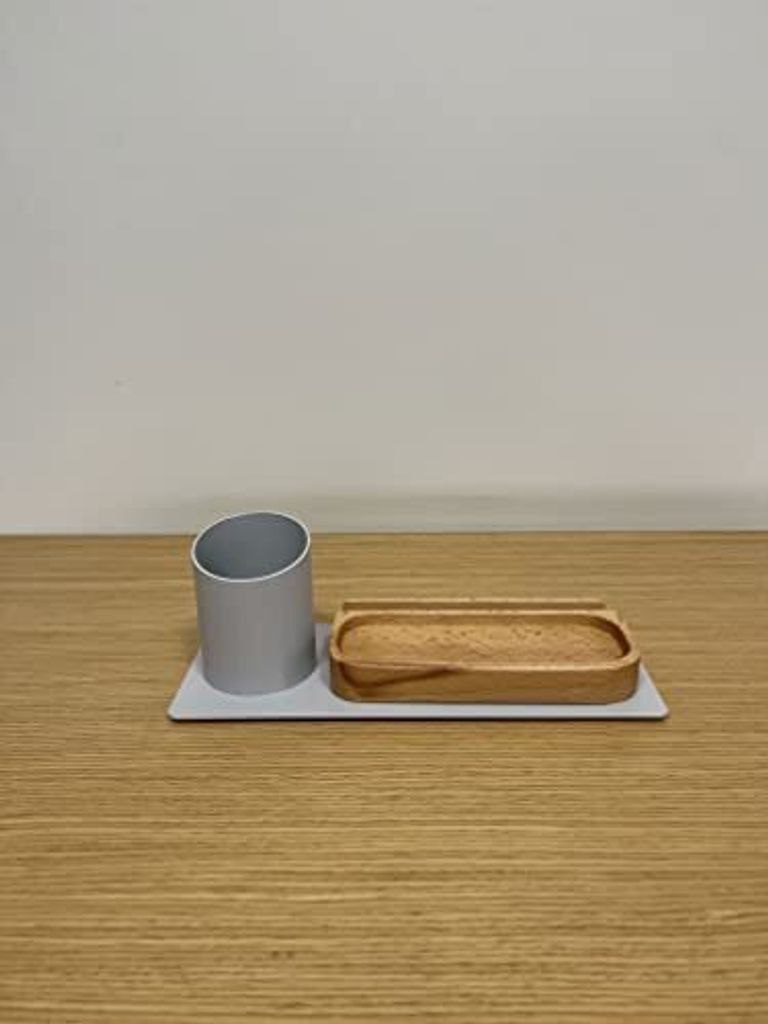 Desk Organizer Stifthalter, Telefonständer (10x10x25 cm, Grau)