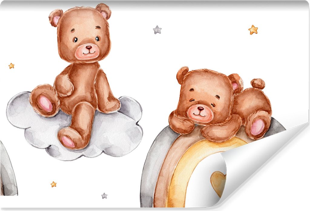 Muralo Selbstklebende Fototapete für Kinder TEDDYBÄREN Regenbogen Sterne Br. 460cm x Hö. 300cm