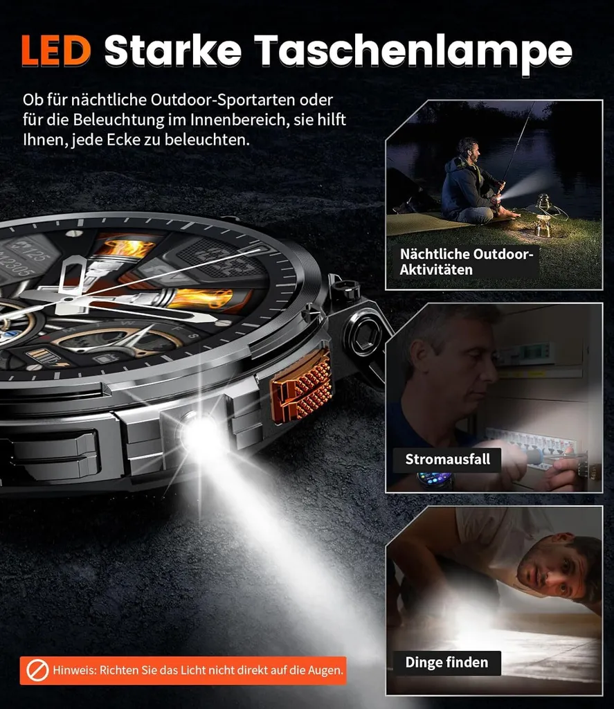 Smartwatch Uomo Grande Schermo IPS Torcia LED Chiamate Bluetooth - 3