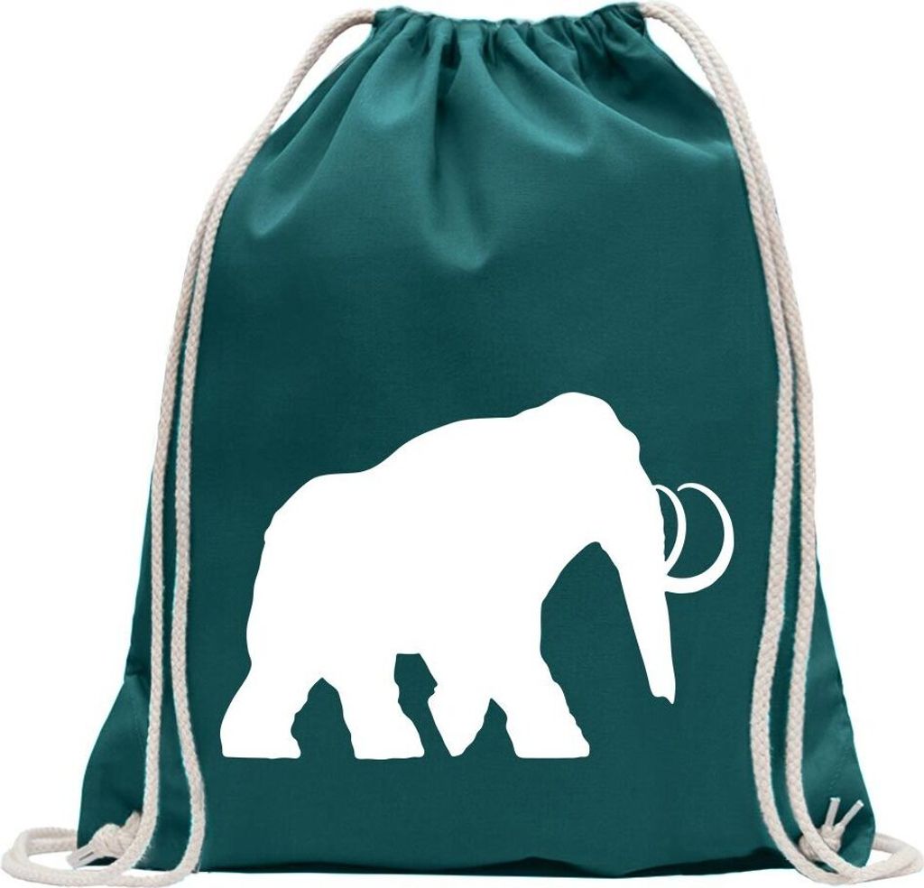 Kiwistar - Turnbeutel - petrol - Mammut Rüsseltiere Elefant - Fun Rucksack Sport Beutel Gymsack Baumwolle mit Ziehgurt