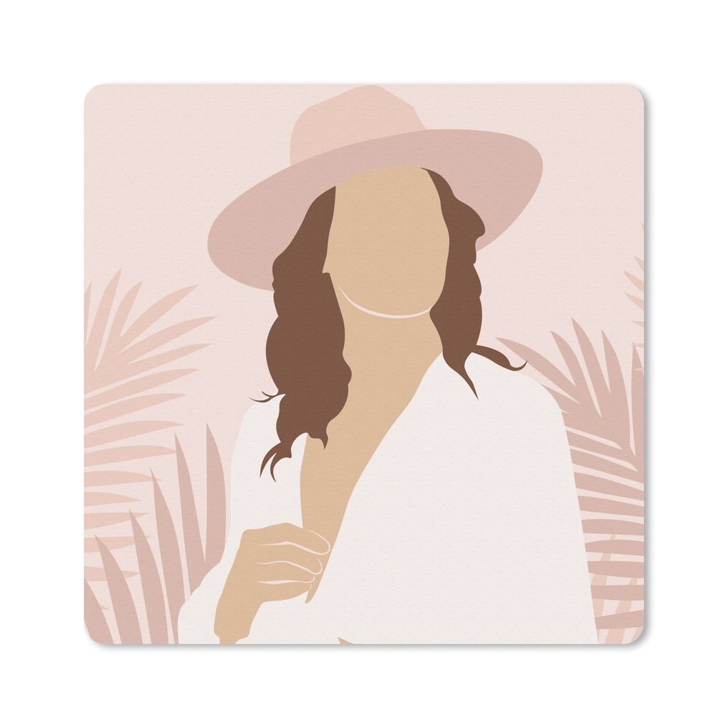 MuchoWow Mauspad Mousepad Frau - Hut - Laub 20x20 cm - Mousepads - Maus Mat - Pad - Mausunterlage - Desk Mat - Bureauartikeln