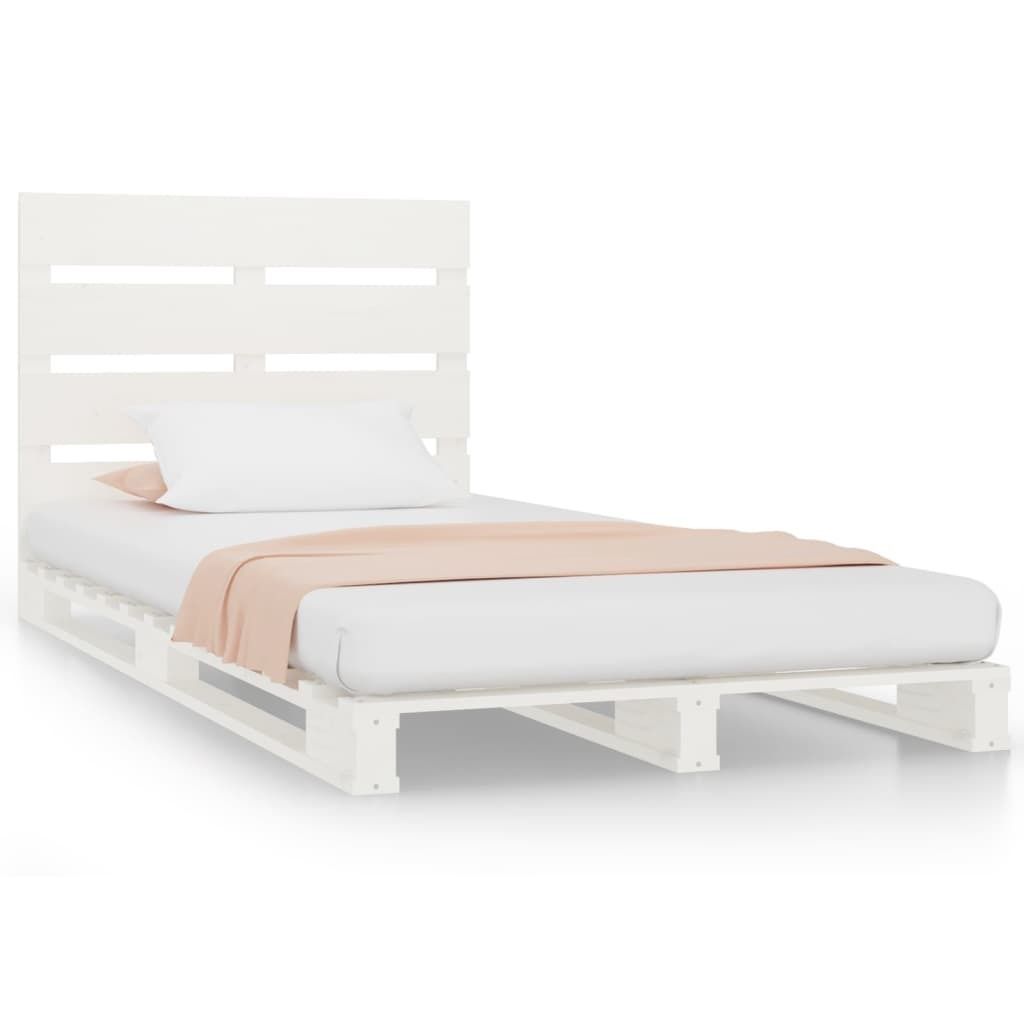 Möbel Massivholzbett Einzelbett - Gästezimmer - ohne Matratze Weiß 90x200 cm Kiefernholz - Polsterbett Klassische Betten CLORIS2522653