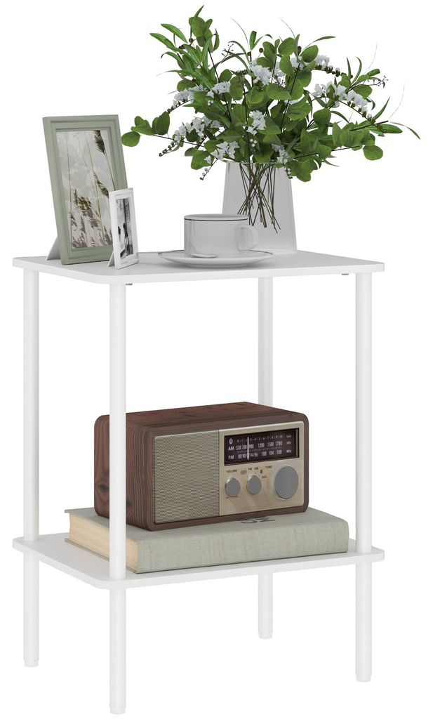 Beistelltisch Weiß Modern - Nachttisch klein mit 2 Ebenen - Metallgestell Couchtisch schmal - 40 x 30 x 52 cm