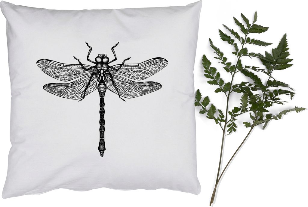MuchoWow Zierkissen Sofakissen Wohnzimmer Dekokissen 60x60 cm Libelle - Insekten - Retro - Schwarz und weiß - Sitzfläche - Foto Polster