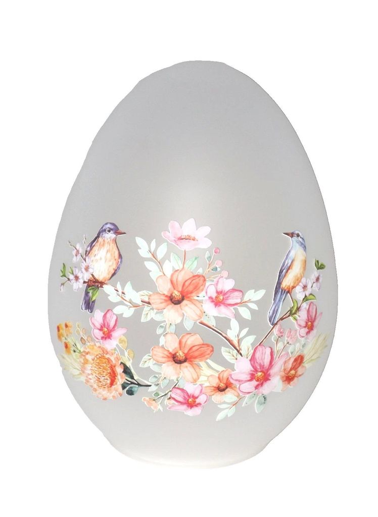 Deko Ei mit Blumen Vogel Motiv LED Glas Osterei Glasei Oster Deko Figur Eier