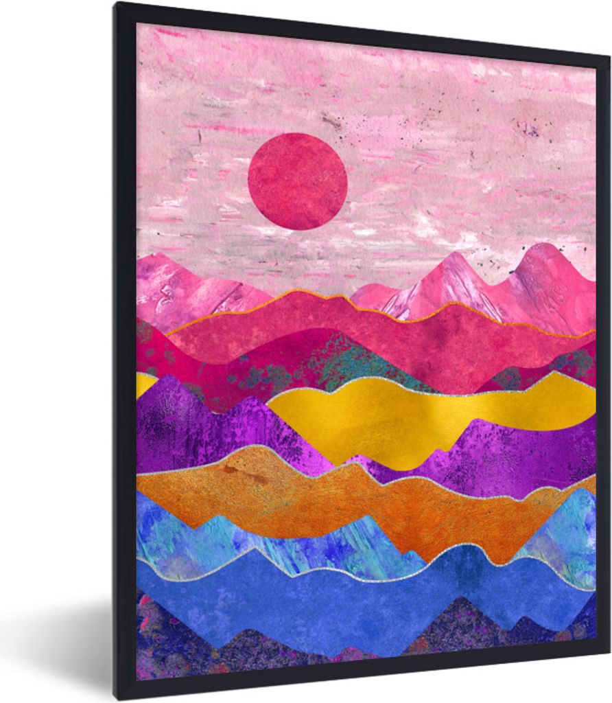 MuchoWow Gerahmtes Poster Bi - Rosa - Marmor 30x40 cm - Poster mit Schwarzem Bilderrahmen Wandposter Rahmen Foto Bilder - Wanddeko - Kunstdrucke