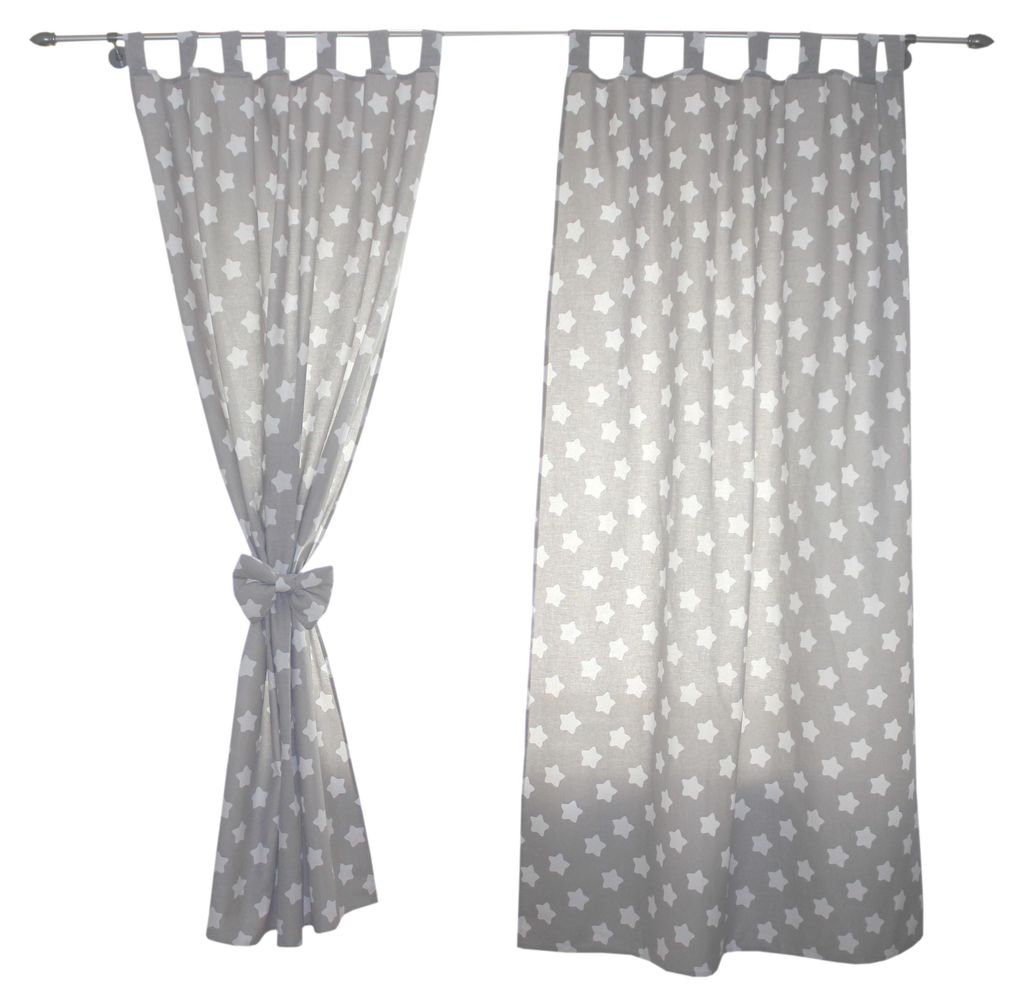 TupTam Kinderzimmer Vorhänge Baby Gardinen mit Schleifen 2er Set, Farbe: Grau /Weiße Sterne, Größe: ca. 155x95 cm