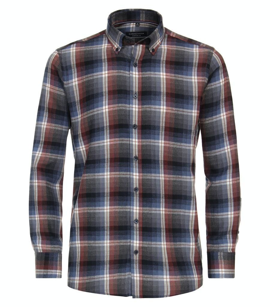 31132 Casa Moda, , Herren langarm Hemd, Flanell, blau rot weiß kariert, XL