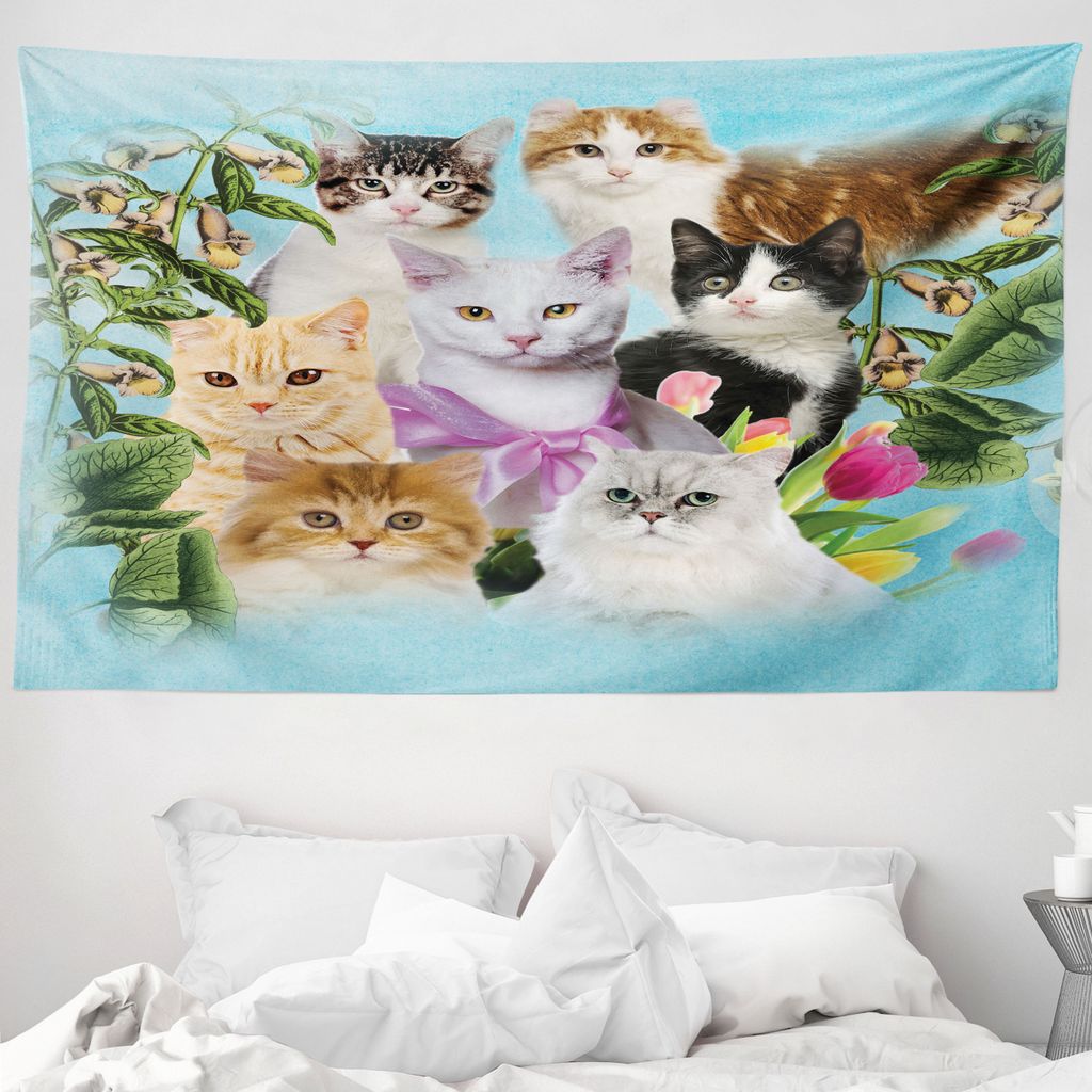 ABAKUHAUS Katzenliebhaber Wandteppich, Katzen Katzenartige Haus aus Weiches Mikrofaser Stoff Waschbar ohne Verblassen Digitaldruck, 230 x 140 cm, M...