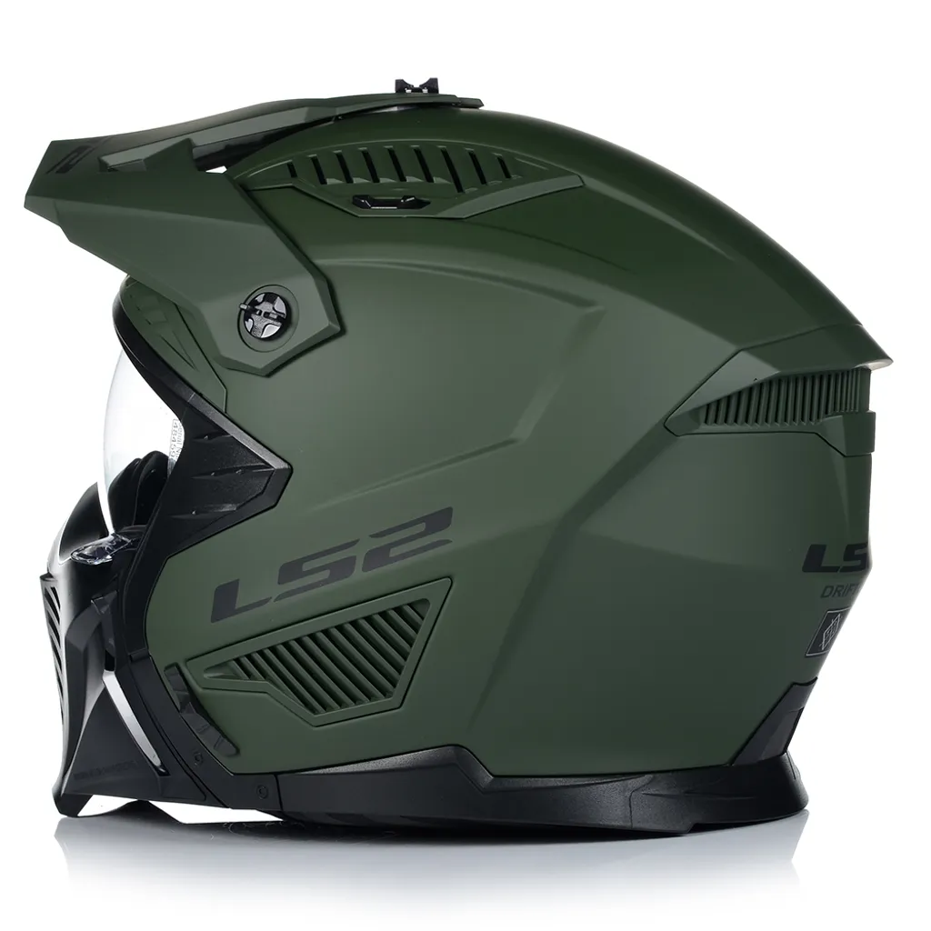 Casque LS2 OF606 Drifter Trial vert mat M léger et anti-buée
