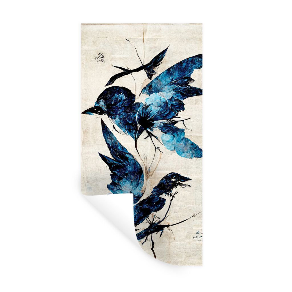 MuchoWow Wandtattoo Wandsticker Wandaufkleber Vögel - Tiere - Blau - Vintage 40x80 cm Selbstklebend und Repositionierbar - Repositionierbar - Wa...