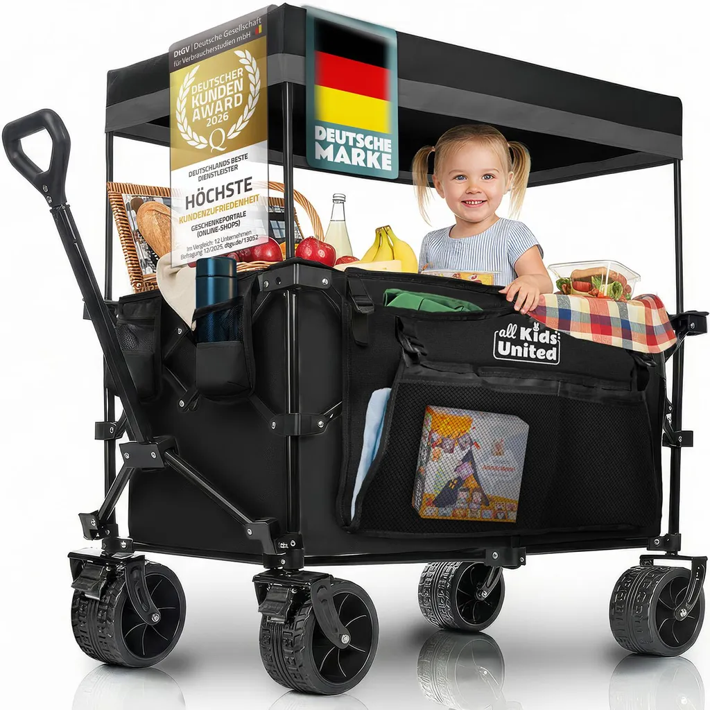 Chariot pliable noir pour camping et plage - Transport facile de matériel