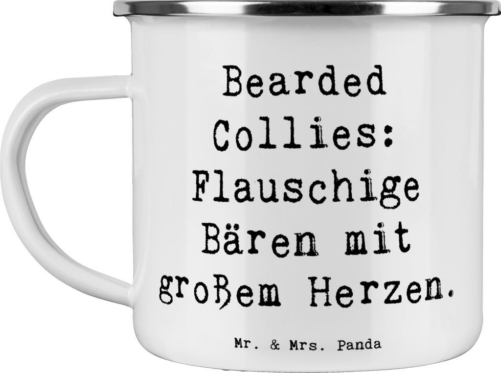 Mr. & Mrs. Panda Emaille Tasse Spruch Bearded Collie Bärenherz - Weiß - Geschenk, Teetasse, Reisebecher, Großes Herz, Arbeitshund, Hunde, Haferl...
