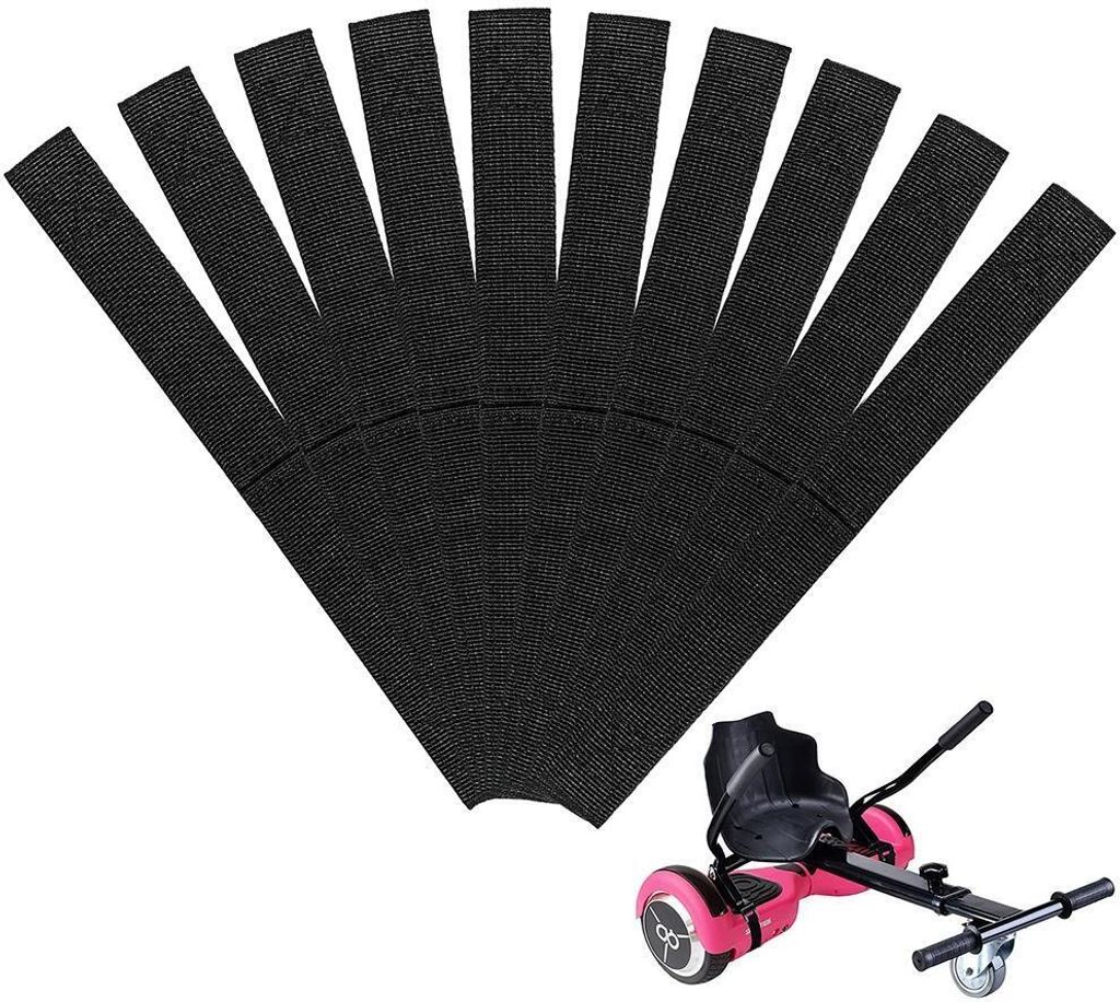 10 Stück Verstellbare Ersatzgurte für Hoverboard-Nylon-Sitzbefestigung Gurte mit Klettverschluss Kabel (Schwarz)