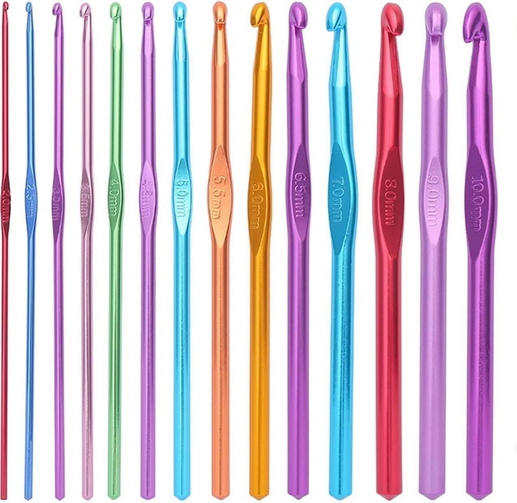 Häkelnadeln, Aluminium, ergonomischer Griff, Häkelnadeln, mehrfarbig, für Anfänger oder Profis, 14 Stück