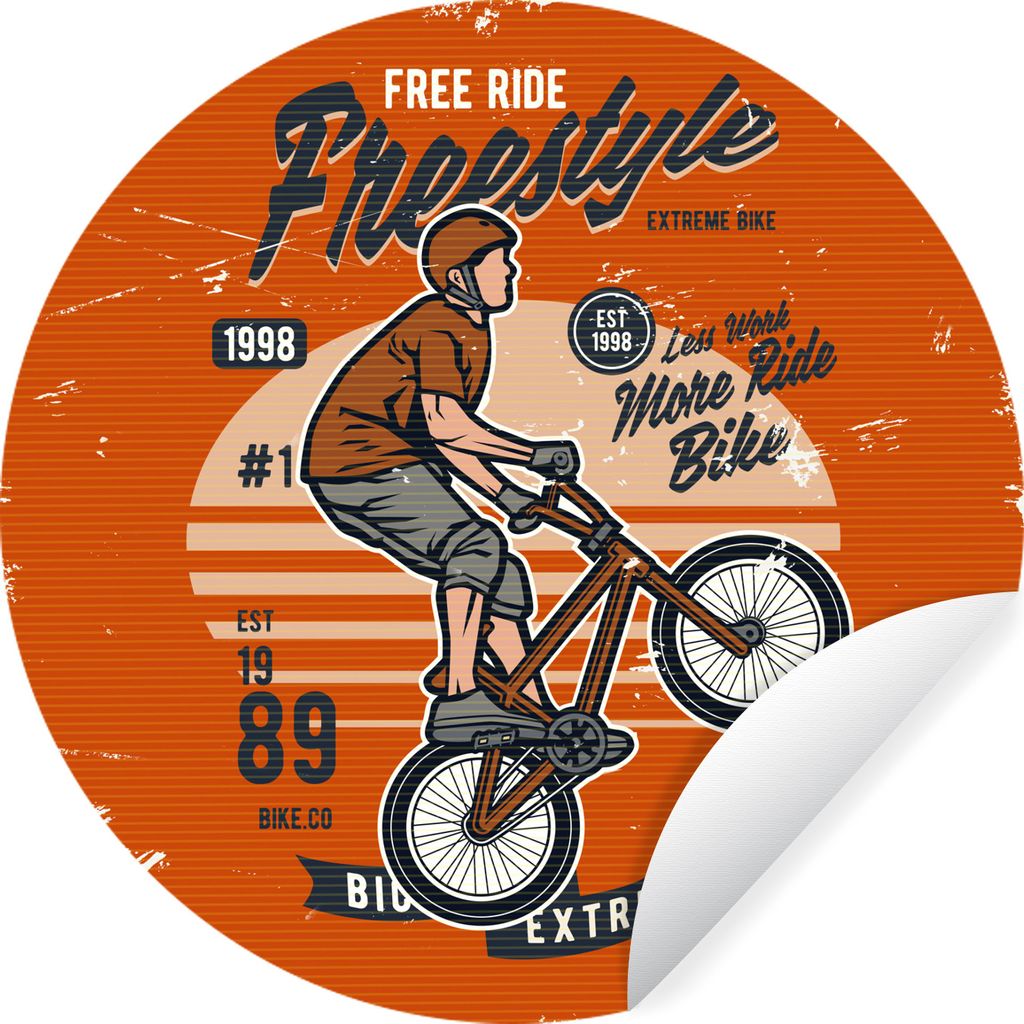 MuchoWow Runde Wandtattoo - Wandsticker Tapete Aufkleber Fahrrad - Mann - Retro Ø 30 cm Selbstklebend und Repositionierbar - Wandaufkleber - Kre...