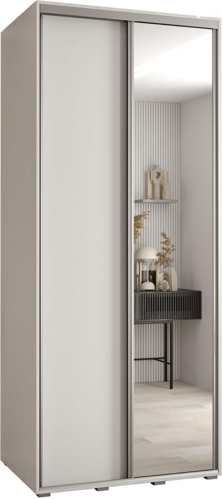 MEBLE KRYSPOL Davos 3 Schrank, zwei Türen - 235,2x100x60 cm - Weiß Weiß Silber