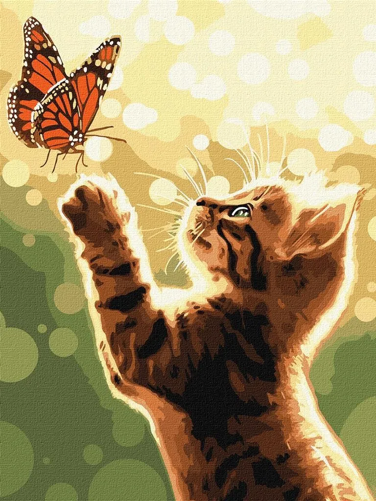 Peinture par numéros Chat et papillon 30x40cm - Kit créatif complet