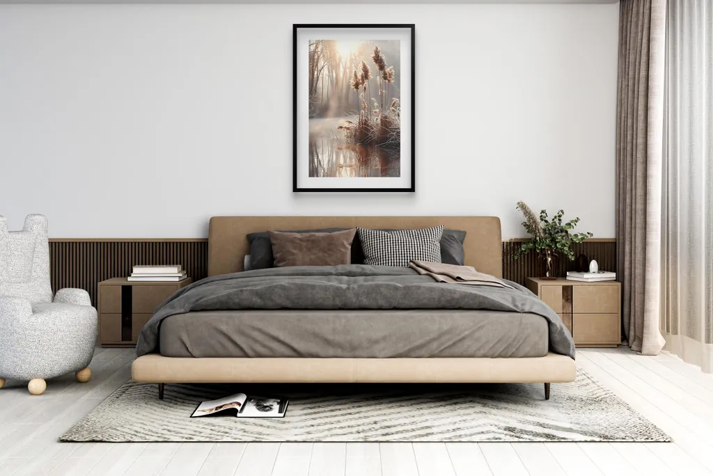Quadro Moderno 50x70 Erba Beige Cornice Nera | Decor Ufficio e Casa - 4