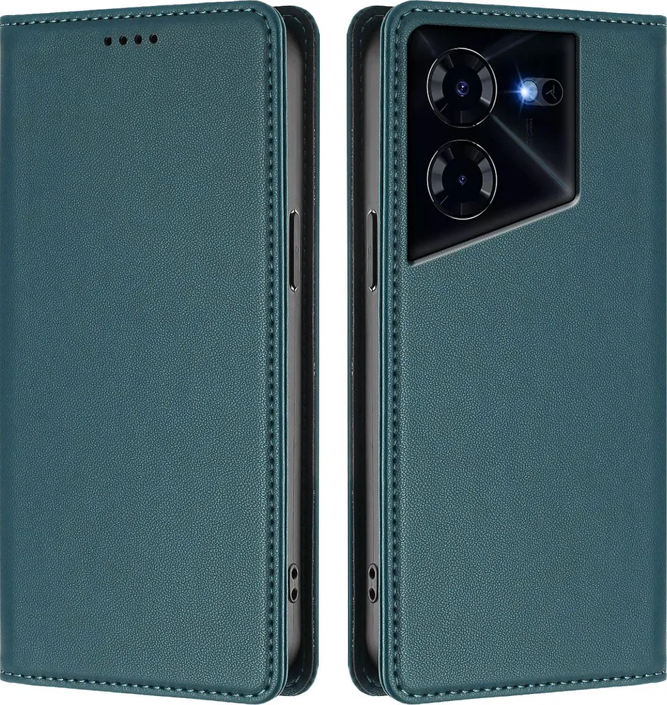 Custodia Tecno Pova 5 Pro 5G - Flip Cover Verde in Finto Cuoio Magnetica
