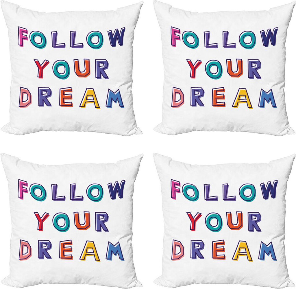 ABAKUHAUS Traum Kissenbezug Set (4 Stück), Motivphrase Regenbogen, Moderner Doppelseitiger Digitaldruck, 50 cm x 50 cm, Mehrfarbig