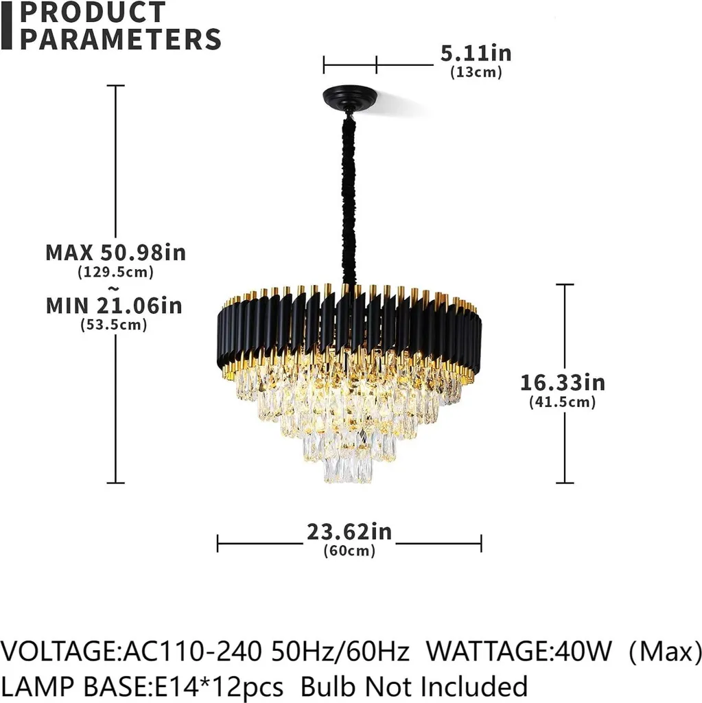 Lustre 300W Variable à 7 Branches Modifiables Design Métal Noir - 4