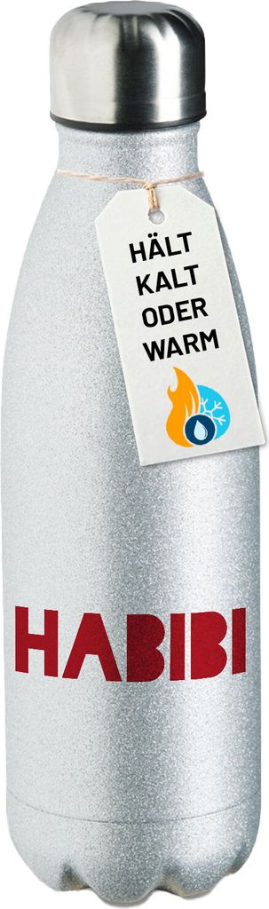 Huuraa Trinkflasche Habibi Schatz Freund 500ml Silver Edelstahl Wasserflasche Trinkflasche Geschenkidee