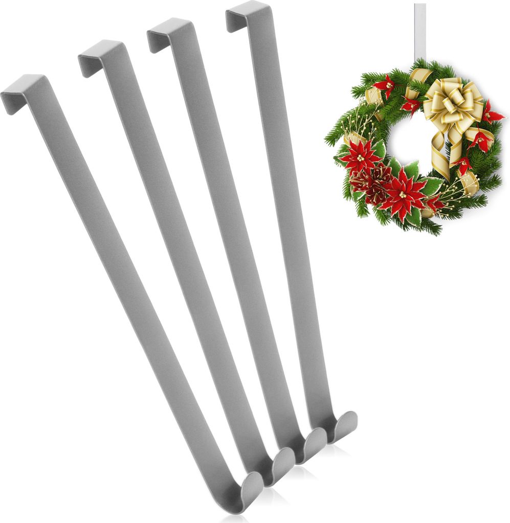 COM-FOUR 4x Türhaken aus Edelstahl - 26 cm Haken für Türkränze und Dekoration - Aufhänger für Türen - für Außenseiten - Kleiderhaken zum...