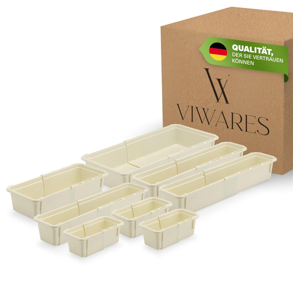 Viwares Minimax Organizer Set – 8-teiliges Schubladen Ordnungssystem aus Kunststoff – stapelbare Aufbewahrungsboxen für Schminke, Werkzeug, B...