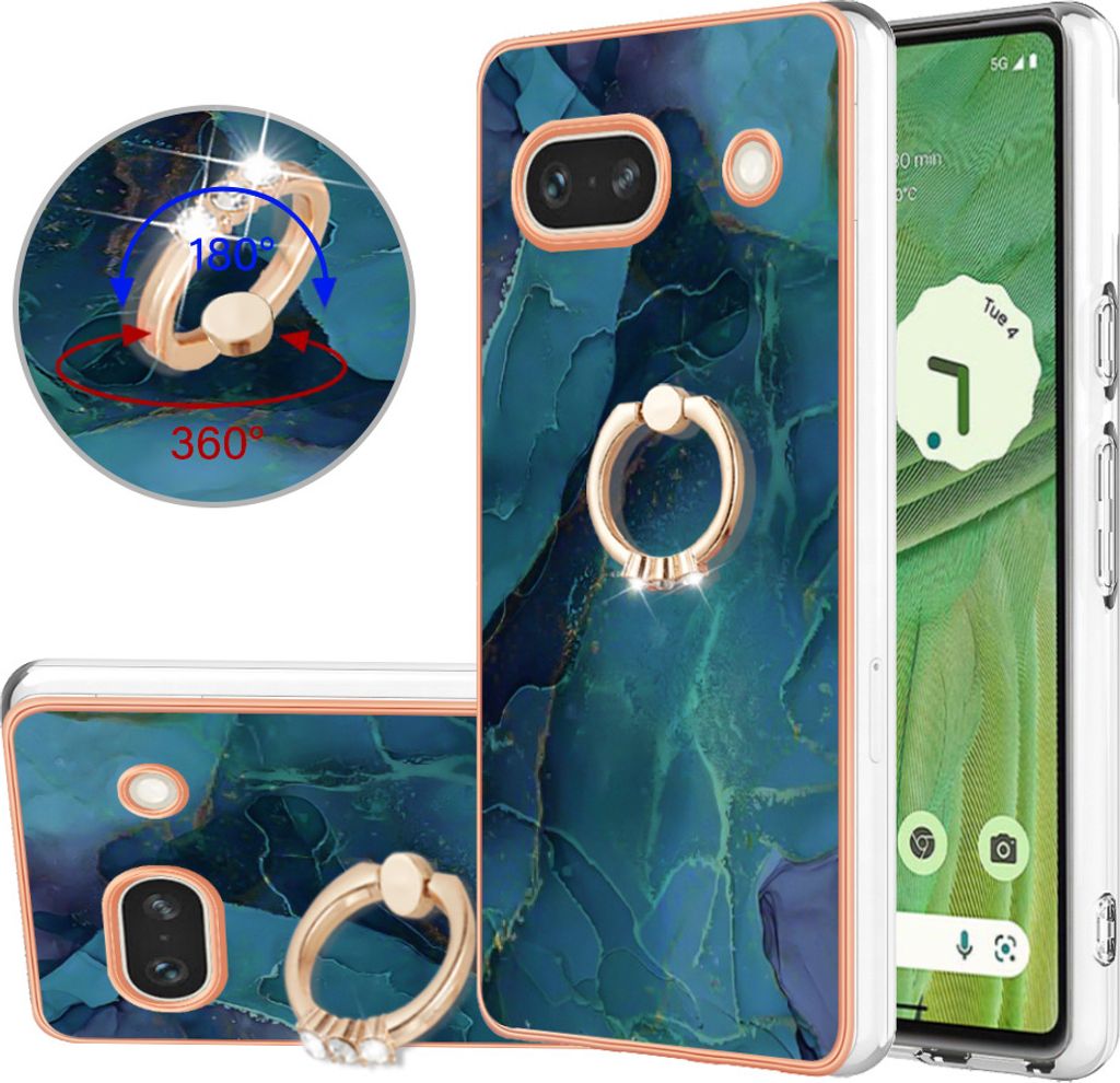 Google Pixel 7A Hülle, Muster TPU Silikon Stoßdämpfer Bumper Schutzhülle mit Ring Ständer für Google Pixel 7A Grün