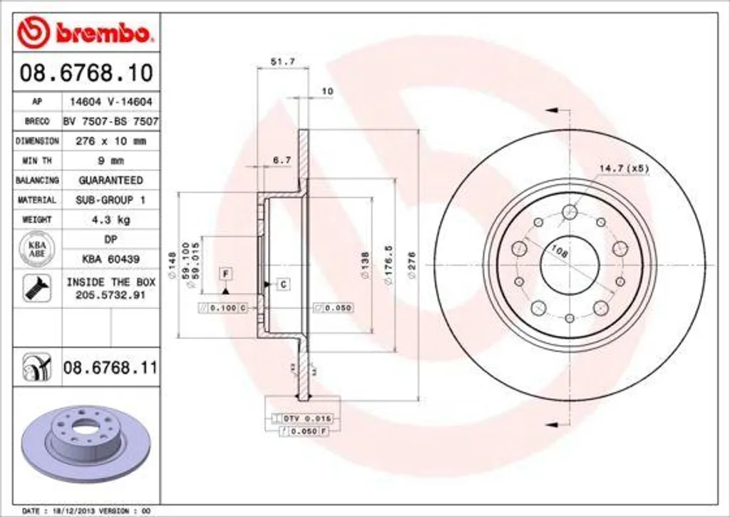 Fini les vibrations : Disque de frein BREMBO 08.6768.11 Alfa Romeo 166