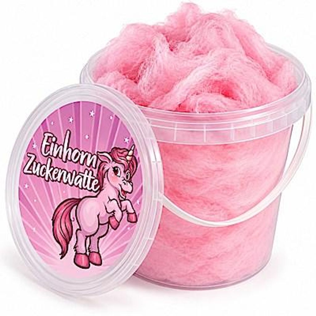 Rosa Einhornzuckerwatte im Eimer | Bubblegum Kaugummi Produktbild 