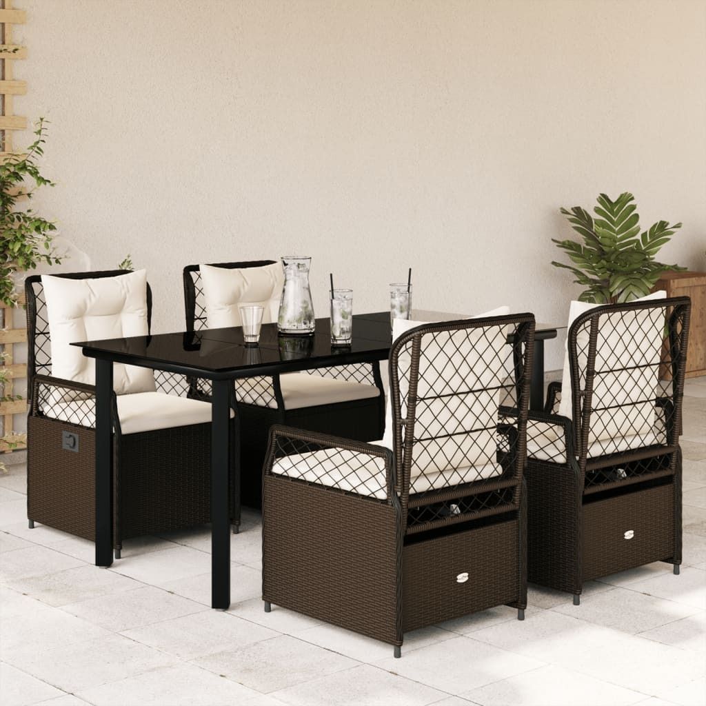 "Rabatt" 5-tlg. Garten-Essgruppe - mit tishe & Stuhl - mit Kissen Braun Poly Rattan - Lounge-Dining set CC10288