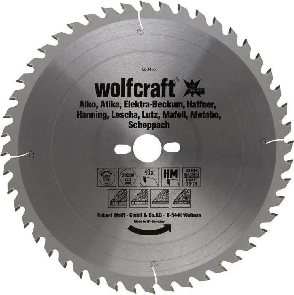 Lame de scie circulaire pour bois 315 mm Z48 Wolfcraft finitions nettes