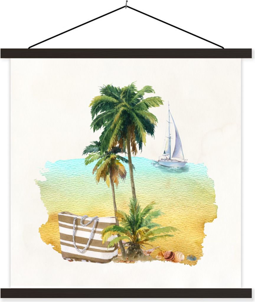 MuchoWow Textilposter Tasche - Boot - Palme 40x40 cm mit schwarzem Rahmen - Fotos