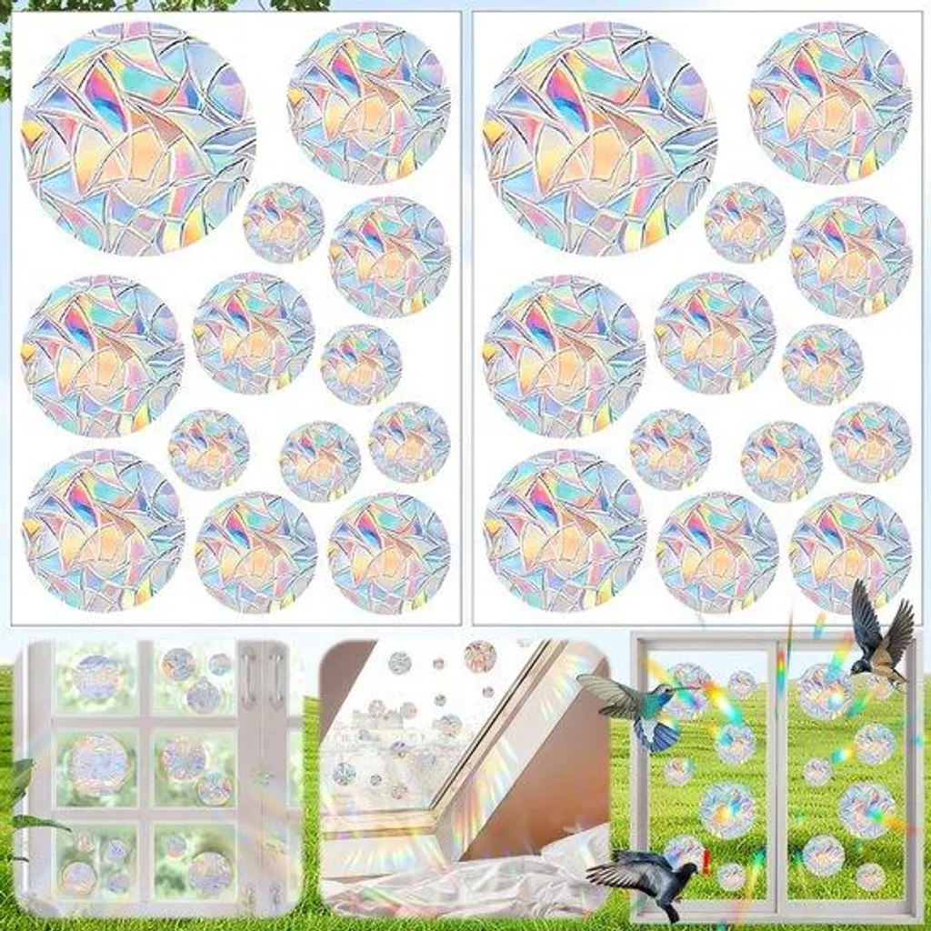 Autocollant Fenêtre Anti-Oiseaux Hydrofuge en PVC - Effet Prisme x26