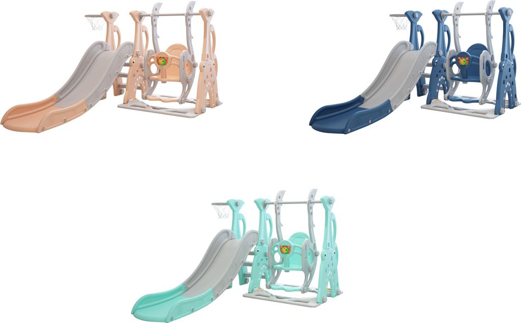 Clamaro Rutsche, Schaukel für Kinder, Kinderrutsche, Garten, Baby, drinnen oder draußen, Basketballkorb , Modell:Blau