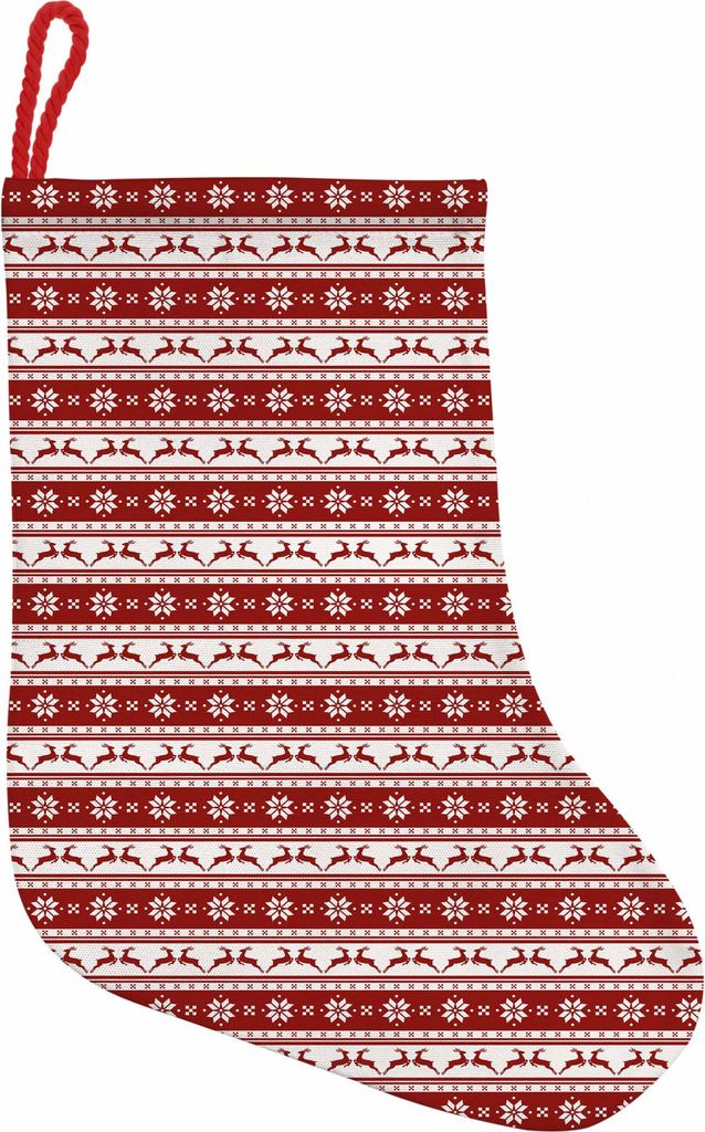 ABAKUHAUS Weihnachten Hängende Nikolausstiefel Weihnachtssocken, Winter-Rotwild-Schneeflocke, Weihnachtsstrumpf zum Aufhängen, 25x35cm, Ruby-Weiß