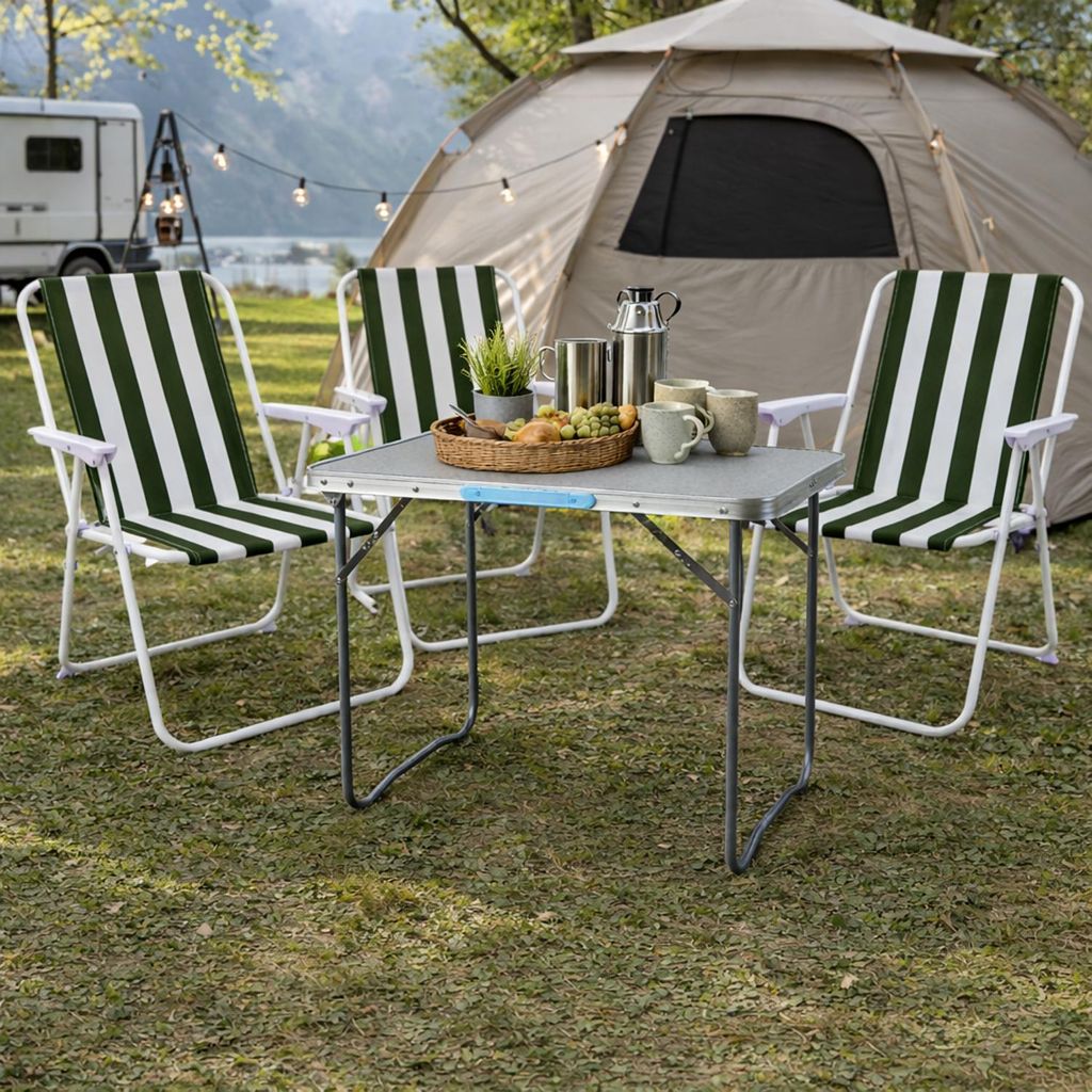 4-teiliges Campingmöbel Set Alu L80xB60xH68cm Grün-weiß gestreift