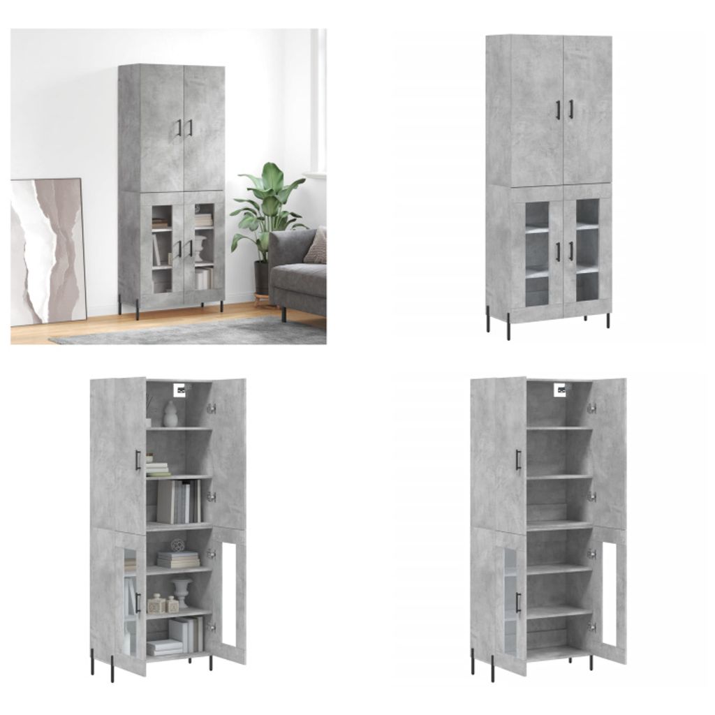 vidaXL Highboard Betongrau 69,5x34x180 cm Holzwerkstoff - Highboard - Highboards - Sideboard - Schrank