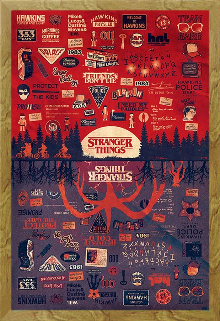 Affiche Stranger Things avec Cadre Bois Chêne Shinsuke Format Maxi 61cm
