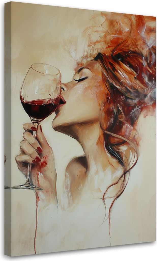 Leinwandbild Schöne Frau mit Rotwein Abstrakt 60x90 Feeby Braun bild für die wand bereit zum aufhängen